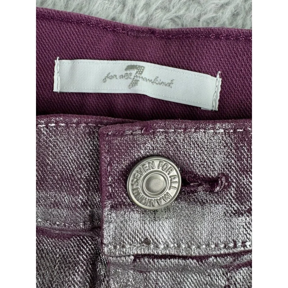 Metallic Purple Denim Shorts Womens Size 30 NWT 7 For All Mankind Cotton/Spandex - Picture 2 of 14